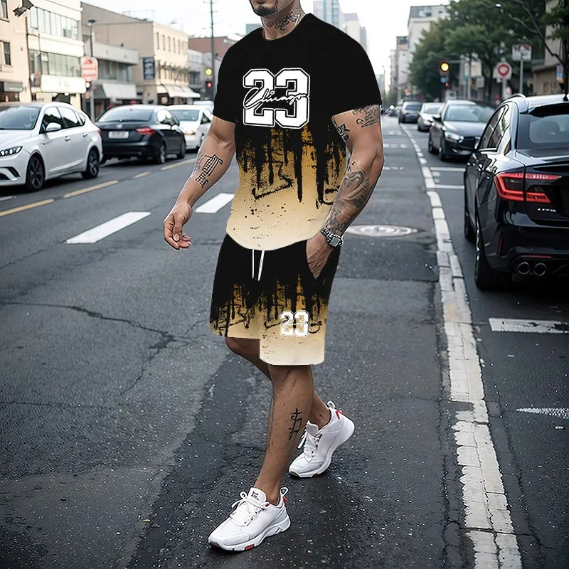 Men's Creative 3D Print T-Shirt & Shorts Set – Casual Summer 2-Piece Fashion Outfit