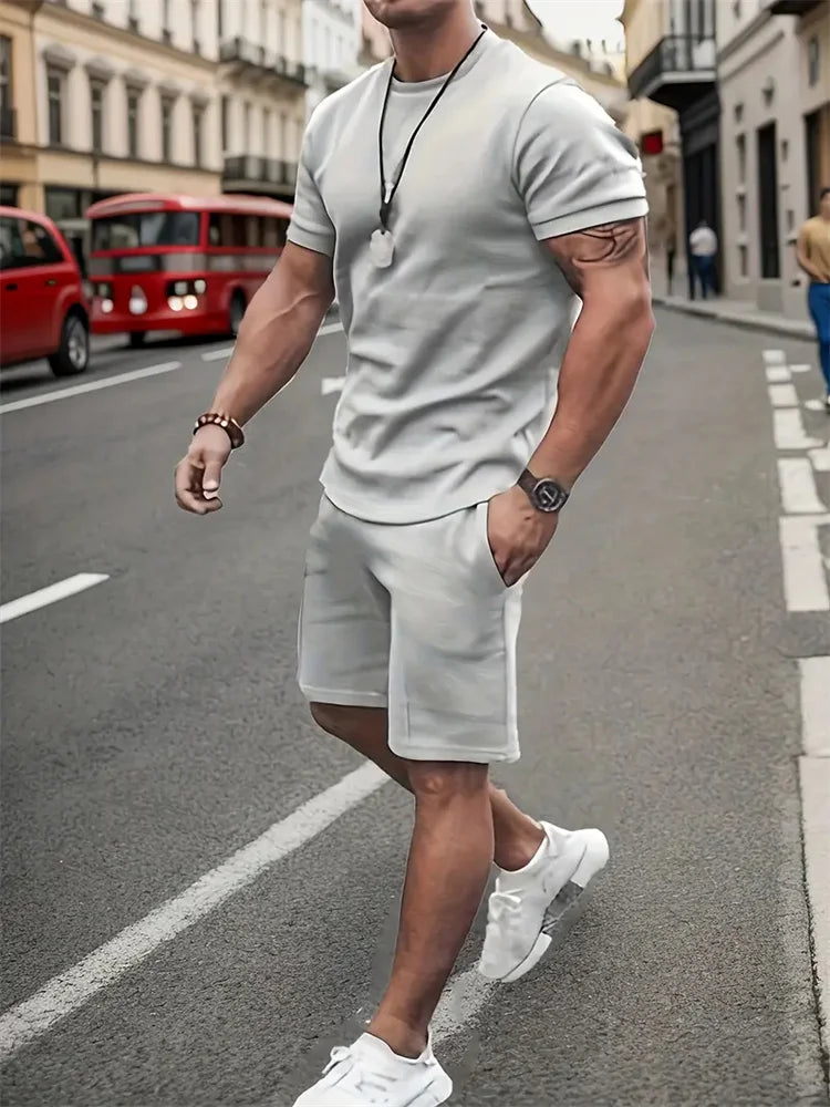 Men's Camouflage Print Summer Sportswear Set – Short Sleeve & Shorts 2-Piece