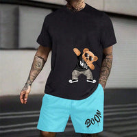 Men's Harajuku Bear Print Summer 2-Piece Set – Loose Short Sleeve T-Shirt & Shorts