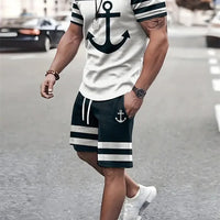 Men's Sailor Anchor Print Short Sleeve Set – T-Shirt & Drawstring Shorts