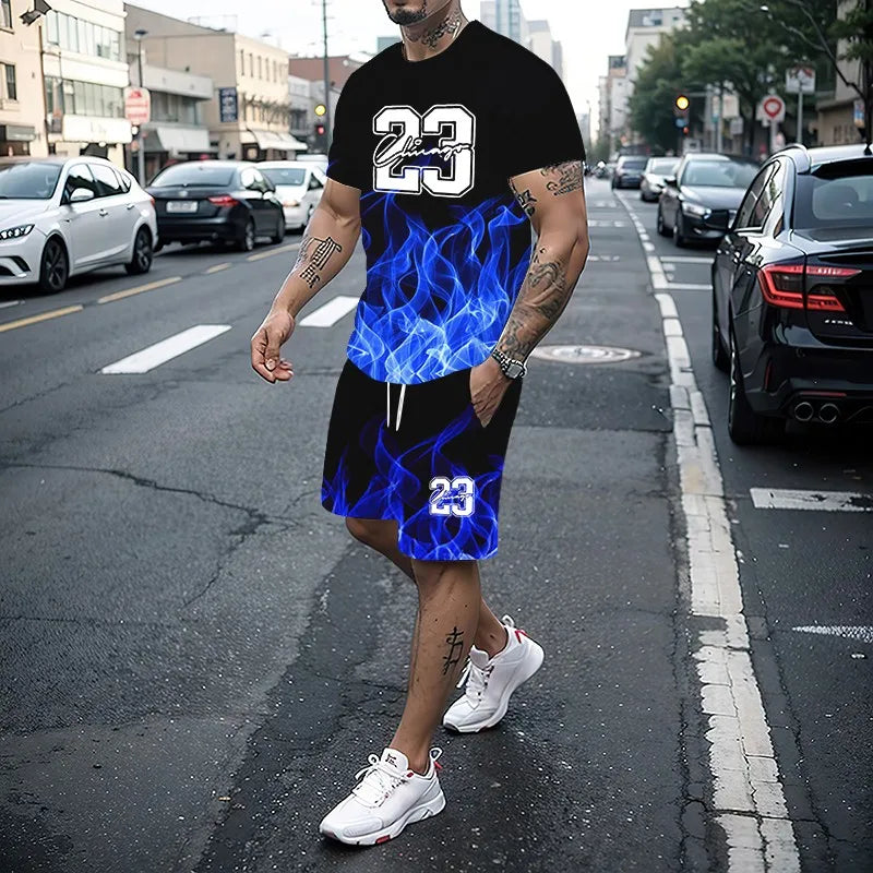 Men's Creative 3D Print T-Shirt & Shorts Set – Casual Summer 2-Piece Fashion Outfit