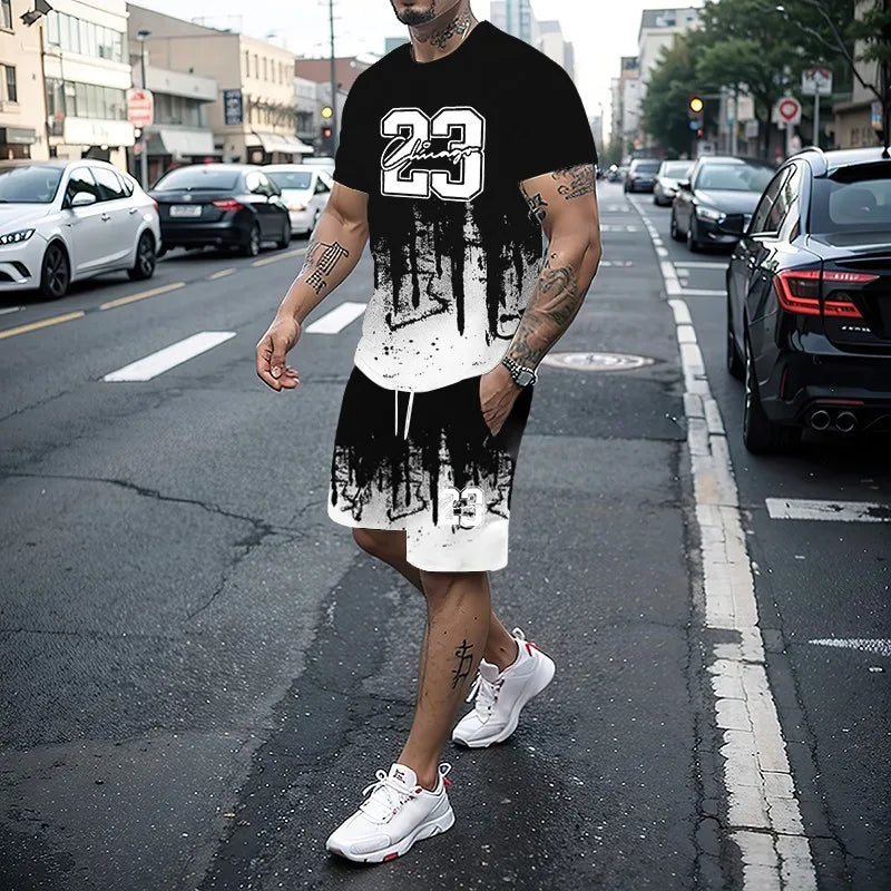 Men's Creative 3D Print T-Shirt & Shorts Set – Casual Summer 2-Piece Fashion Outfit