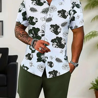 Men's Hawaii Baroque Print 2-Piece Set – Short Sleeve Lapel Shirt & Shorts Summer Vacation Suit