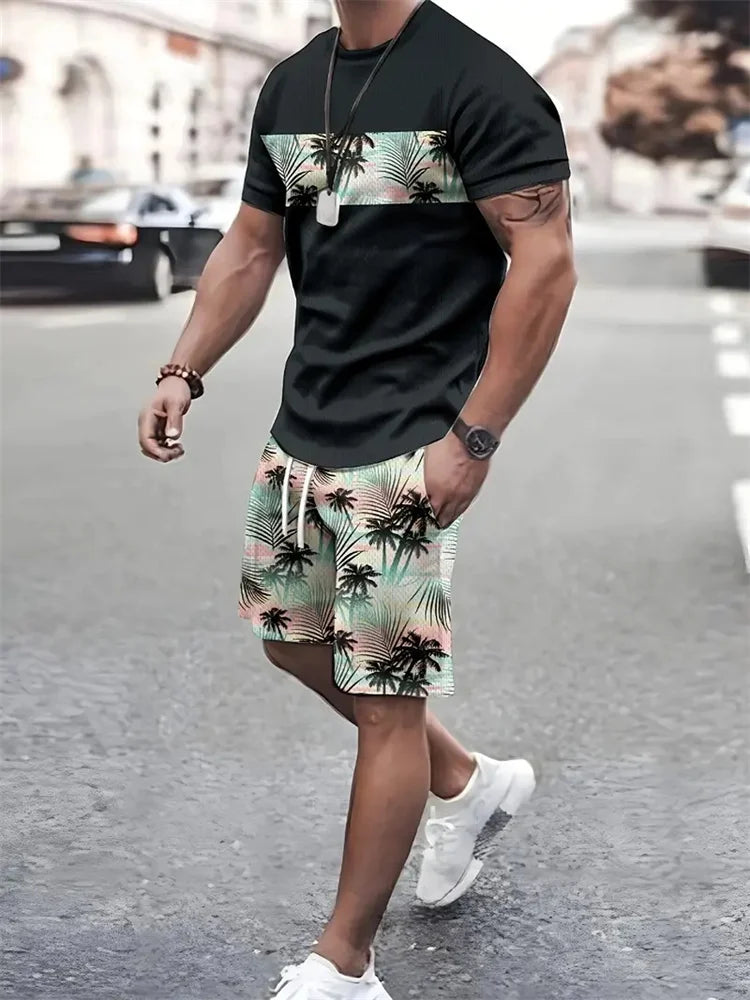 Men's Sailor Anchor Print Short Sleeve Set – T-Shirt & Drawstring Shorts