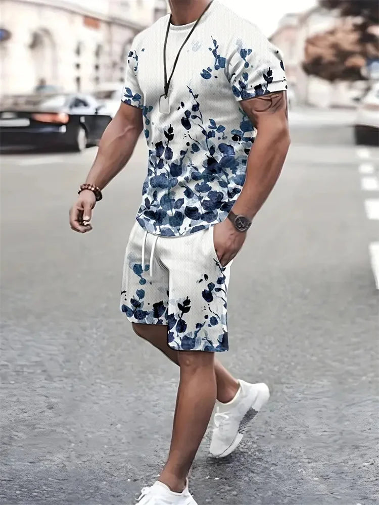 Men's Sailor Anchor Print Short Sleeve Set – T-Shirt & Drawstring Shorts