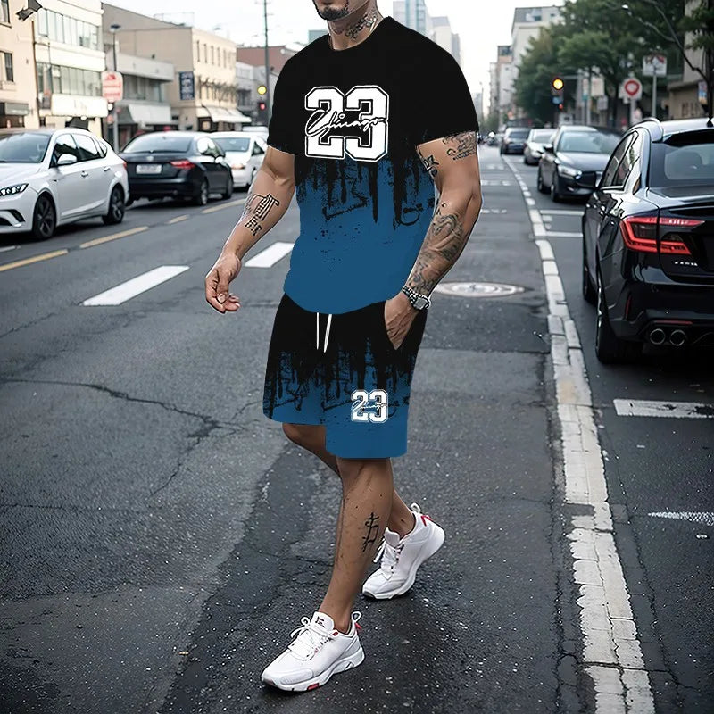 Men's Creative 3D Print T-Shirt & Shorts Set – Casual Summer 2-Piece Fashion Outfit