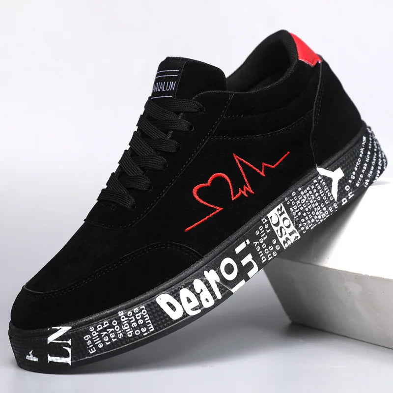 Men's Canvas Sneakers – Breathable Lace-Up Vulcanized Shoes | Red & Black