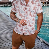 Men's Hawaii Baroque Print 2-Piece Set – Short Sleeve Lapel Shirt & Shorts Summer Vacation Suit