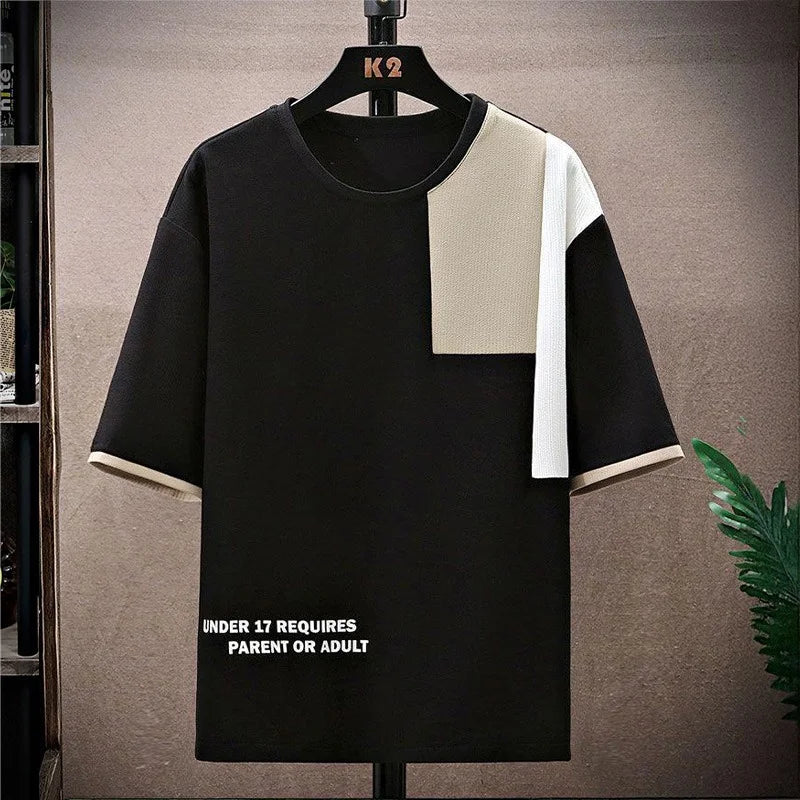 Men's Summer Casual Splicing Round Neck Sports Set – Plus Size Half Sleeve