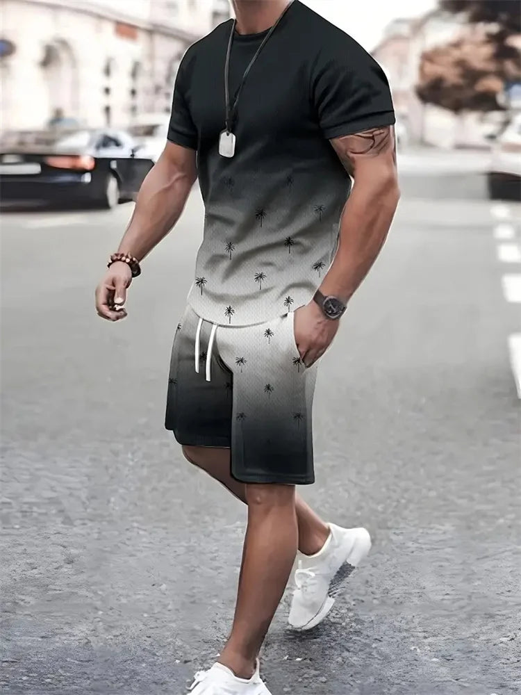 Men's Sailor Anchor Print Short Sleeve Set – T-Shirt & Drawstring Shorts