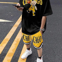 Men's Cartoon Bear 3D Print Short Sleeve Set – Streetwear T-Shirt & Drawstring Shorts