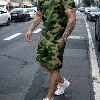 Men's Camouflage Print Summer Sportswear Set – Short Sleeve & Shorts 2-Piece