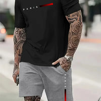 Men's 2025 Summer Letter Print Round Neck Short Sleeve Sports Set – Casual Outdoor Suit
