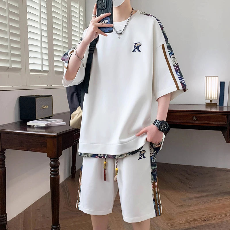 Men's Korean Style Summer Sportswear Set – Short Sleeve T-Shirt & Sports Shorts Casual Outfit
