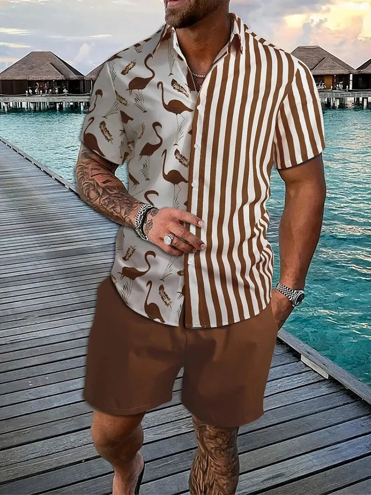 Men's Hawaii Baroque Print 2-Piece Set – Short Sleeve Lapel Shirt & Shorts Summer Vacation Suit