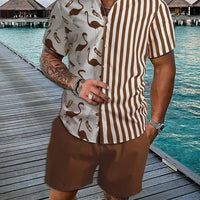 Men's Hawaii Baroque Print 2-Piece Set – Short Sleeve Lapel Shirt & Shorts Summer Vacation Suit