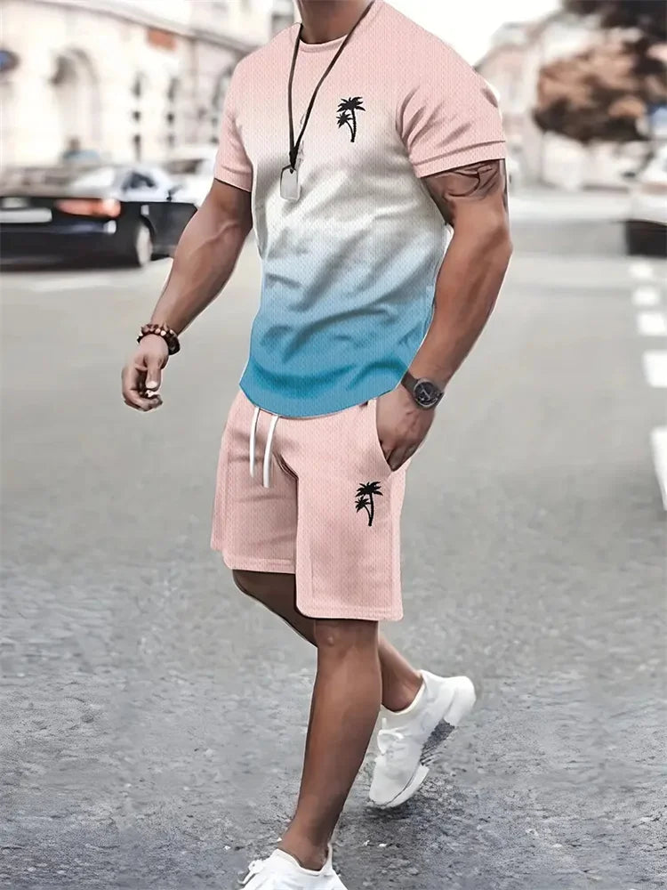 Men's Sailor Anchor Print Short Sleeve Set – T-Shirt & Drawstring Shorts