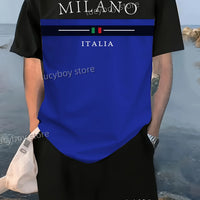 Milano Italia Men's Luxury Tracksuit – Printed Sport T-Shirt & Shorts 2-Piece Set