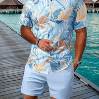 Men's Hawaii Baroque Print 2-Piece Set – Short Sleeve Lapel Shirt & Shorts Summer Vacation Suit