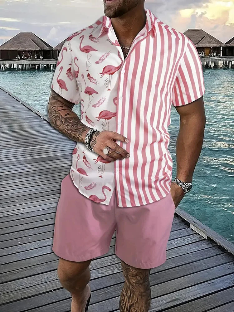 Men's Hawaii Baroque Print 2-Piece Set – Short Sleeve Lapel Shirt & Shorts Summer Vacation Suit