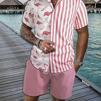 Men's Hawaii Baroque Print 2-Piece Set – Short Sleeve Lapel Shirt & Shorts Summer Vacation Suit