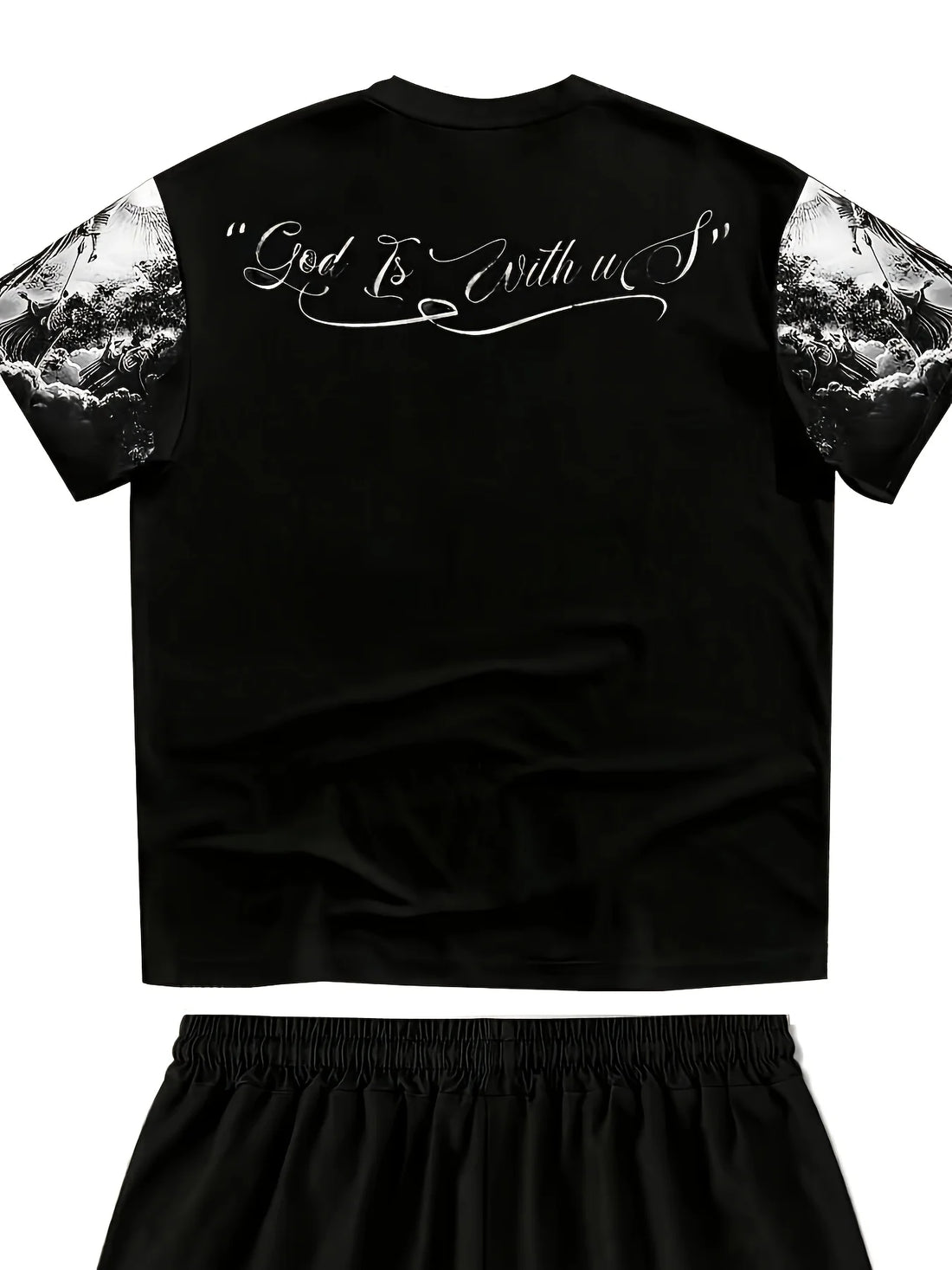 Men's Angel Christ Print Round Neck T-Shirt & Shorts Set – Breathable Casual Summer Outfit