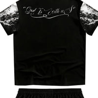 Men's Angel Christ Print Round Neck T-Shirt & Shorts Set – Breathable Casual Summer Outfit