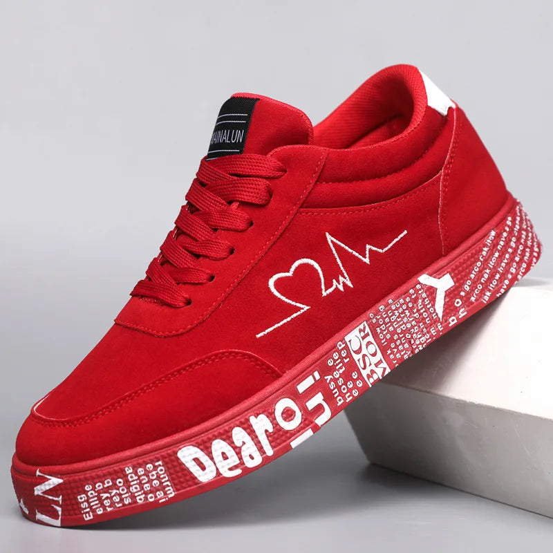 Men's Canvas Sneakers – Breathable Lace-Up Vulcanized Shoes | Red & Black