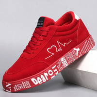 Men's Canvas Sneakers – Breathable Lace-Up Vulcanized Shoes | Red & Black