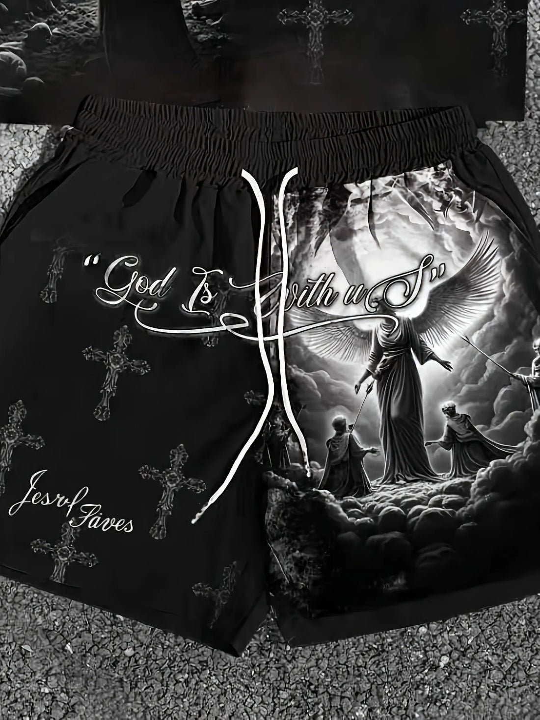 Men's Angel Christ Print Round Neck T-Shirt & Shorts Set – Breathable Casual Summer Outfit