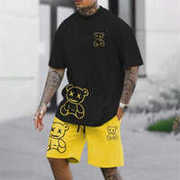 Men's Harajuku Bear Print Summer 2-Piece Set – Loose Short Sleeve T-Shirt & Shorts