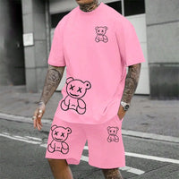 Men's Harajuku Bear Print Summer 2-Piece Set – Loose Short Sleeve T-Shirt & Shorts