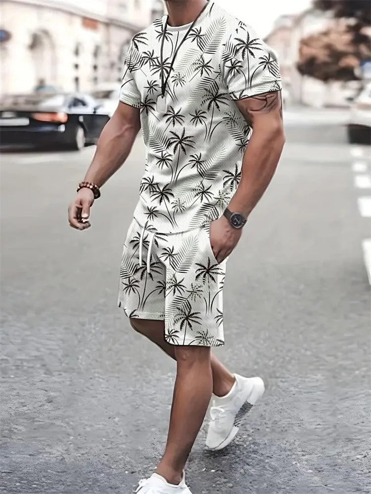 Men's Sailor Anchor Print Short Sleeve Set – T-Shirt & Drawstring Shorts