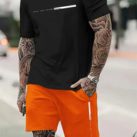 Men's 2025 Summer Letter Print Round Neck Short Sleeve Sports Set – Casual Outdoor Suit