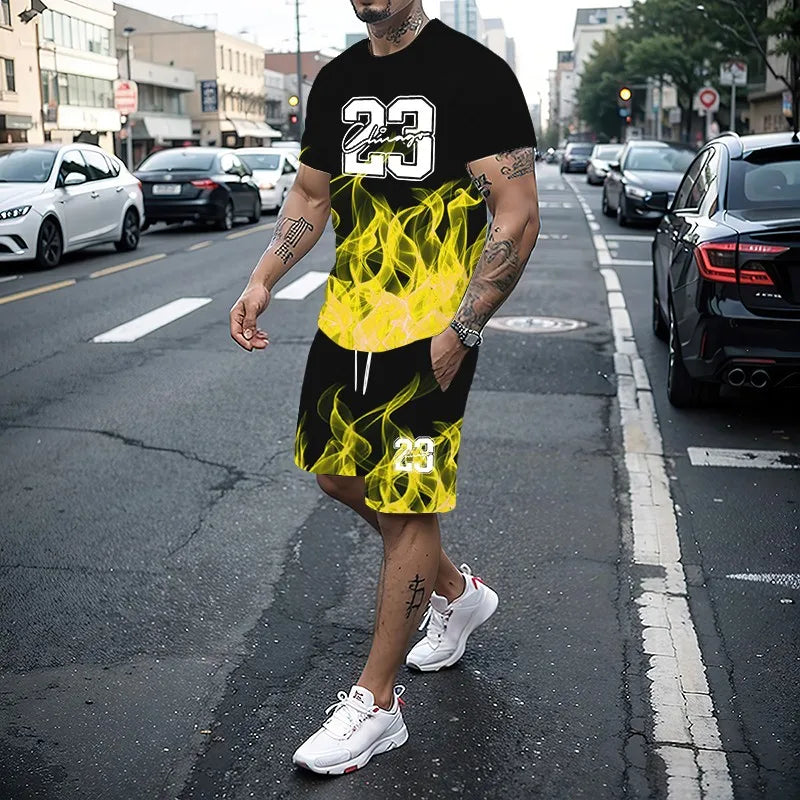 Men's Creative 3D Print T-Shirt & Shorts Set – Casual Summer 2-Piece Fashion Outfit