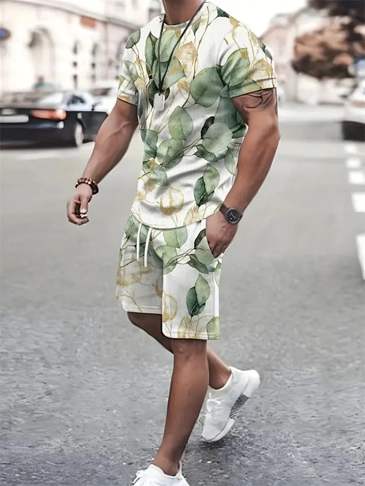 Men's Sailor Anchor Print Short Sleeve Set – T-Shirt & Drawstring Shorts