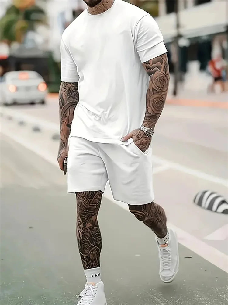 Men's Camouflage Print Summer Sportswear Set – Short Sleeve & Shorts 2-Piece