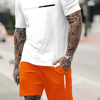 Men's 2025 Summer Letter Print Round Neck Short Sleeve Sports Set – Casual Outdoor Suit