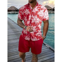 Men's Hawaii Baroque Print 2-Piece Set – Short Sleeve Lapel Shirt & Shorts Summer Vacation Suit