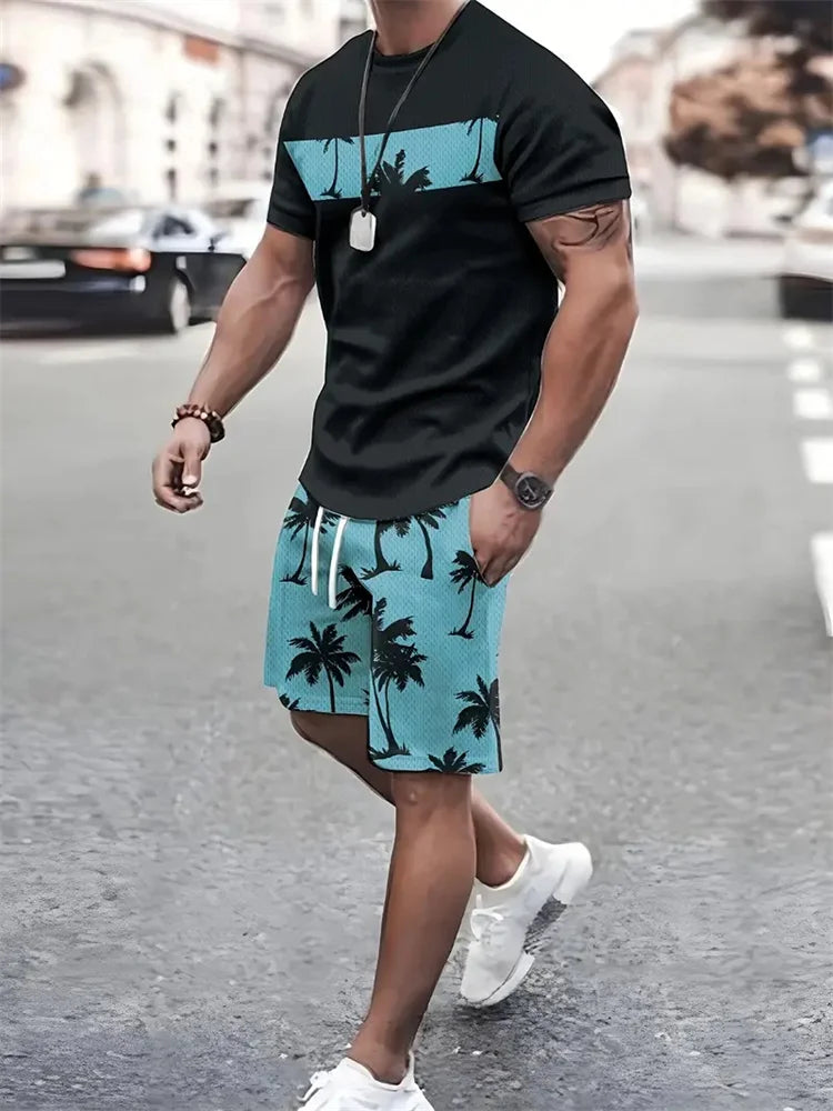 Men's Sailor Anchor Print Short Sleeve Set – T-Shirt & Drawstring Shorts