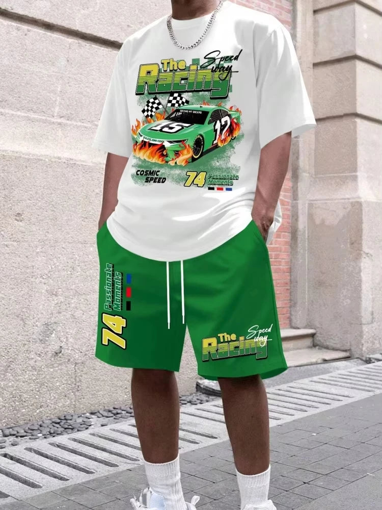 Men's Cartoon Bear 3D Print Short Sleeve Set – Streetwear T-Shirt & Drawstring Shorts