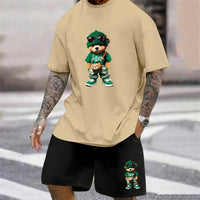 Men's Harajuku Bear Print Summer 2-Piece Set – Loose Short Sleeve T-Shirt & Shorts