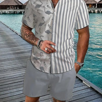 Men's Hawaii Baroque Print 2-Piece Set – Short Sleeve Lapel Shirt & Shorts Summer Vacation Suit