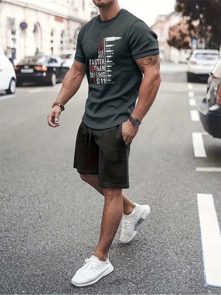 Men's Camouflage Print Summer Sportswear Set – Short Sleeve & Shorts 2-Piece