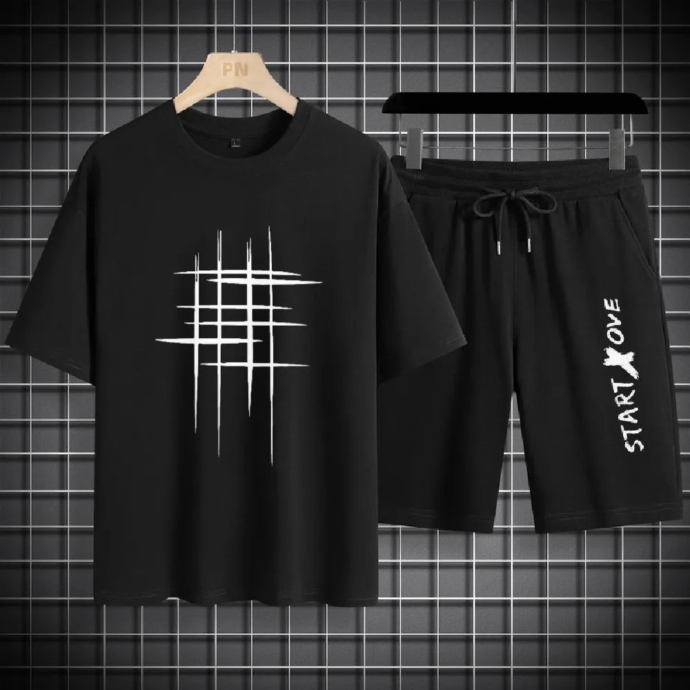 Men's 2025 Summer Printed Sports Basketball Set – Polyester Short Sleeve T-Shirt & Shorts
