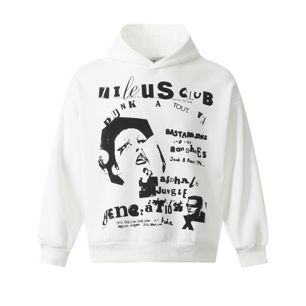 Fashion Printing Hooded Loose Sweater Men