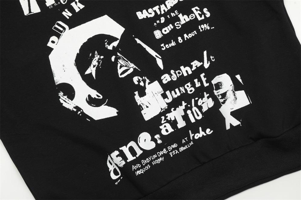 Fashion Printing Hooded Loose Sweater Men